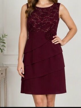 Connected Apparel Burgundy Lace Tiered Dress – Size 10